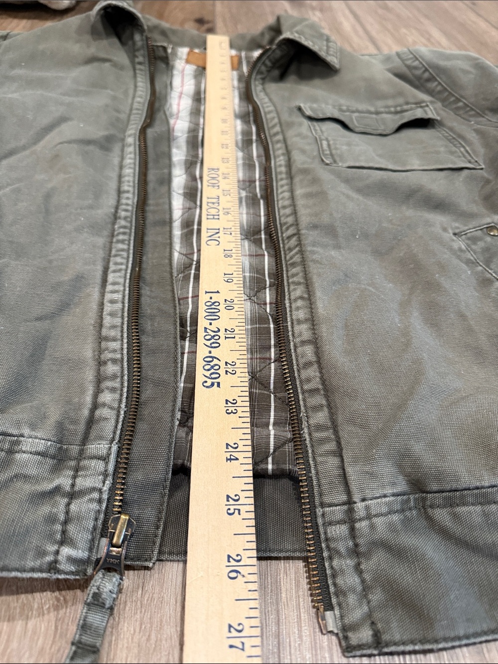 Vintage Rustic Cherokee Men's Olive Canvas Field Jacket with Plaid Lining - Picture 9 of 10